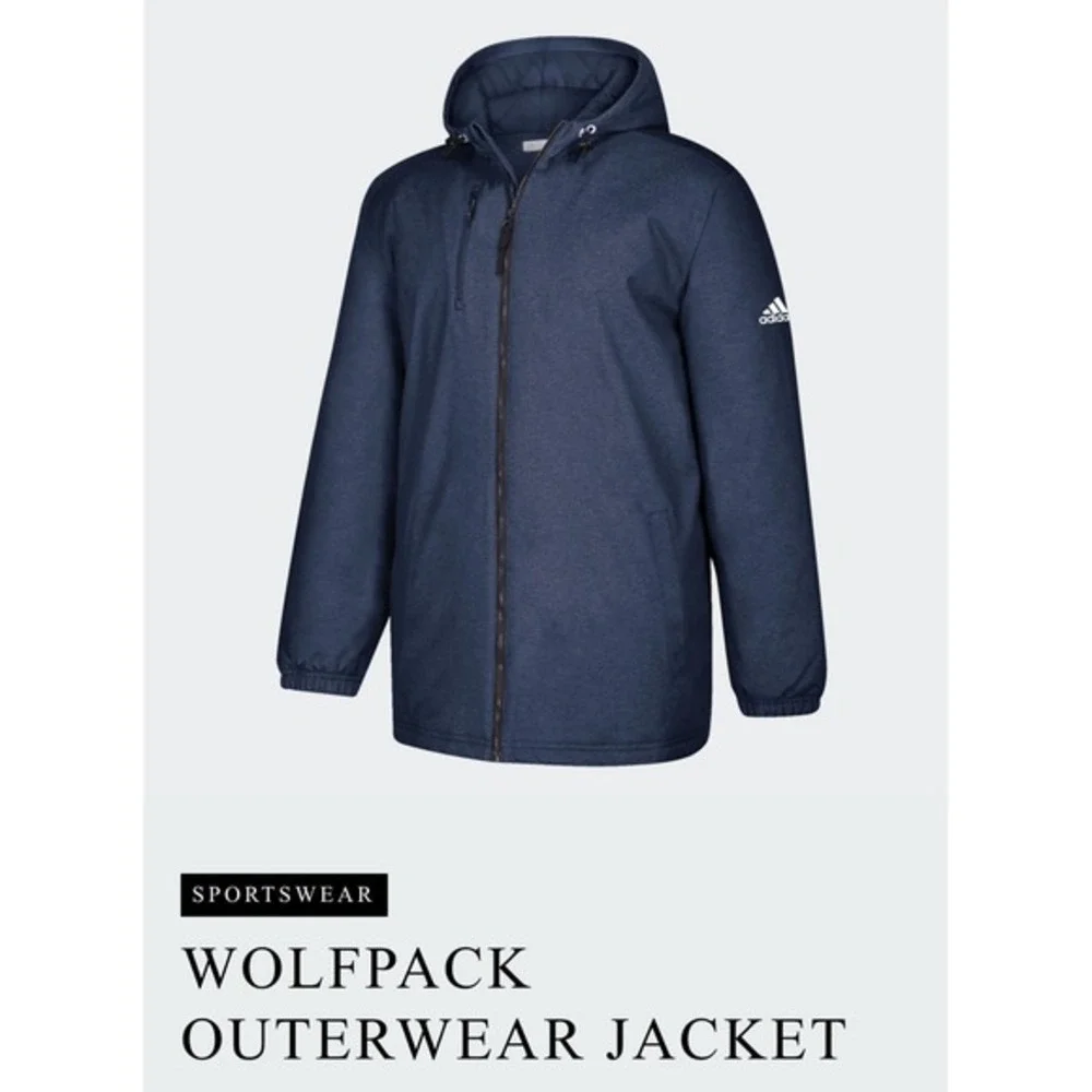 Adidas Wolfpack Men Navy Blue Hooded Full Zip Performance Jacket NWT Streetwear